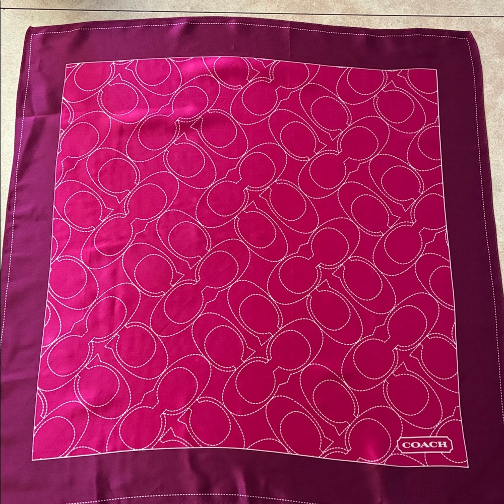 Coach Burgundy & Dark Pink Silk Square Scarf